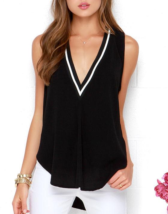 SheIn Black Sleeveless V Neck Vest
