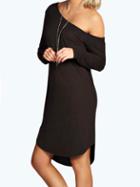 Shein Black One-shoulder Long Sleeve Asymetric Slim Dress