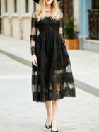 Shein Black Sheer Gauze Lace Long Dress