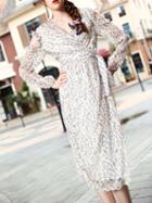 Shein White V Neck Open Shoulder Floral Dress
