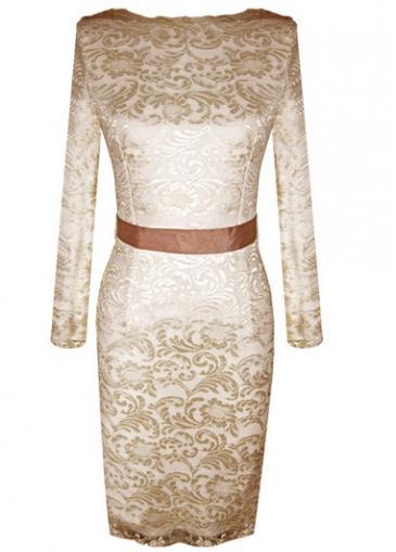 Rosewe Graceful Long Sleeve Round Neck Knee Length Dress For Woman
