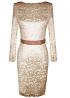 Rosewe Graceful Long Sleeve Round Neck Knee Length Dress For Woman