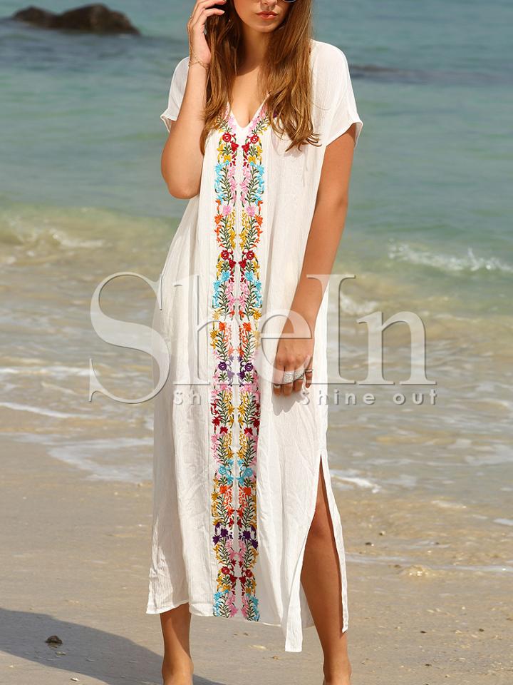 Shein White Placement Print Split Side Maxi Dress
