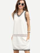 Shein White Casual V Neck Pocket Sheath Dress