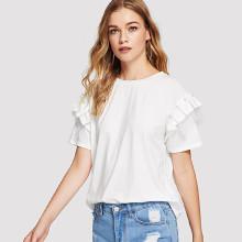 Shein Pearl Beaded Ruffle Layered Sleeve Tee