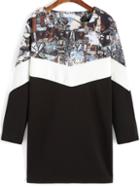 Shein Black White Round Neck Cartoon Print Dress