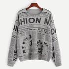 Shein Drop Shoulder Letter And Cartoon Jumper