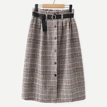 Shein Belted Button Through Plaid Skirt