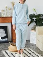 Shein Embroidered Plush Pullover & Pants Pajama Set