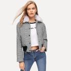 Shein Faux Fur Collar Houndstooth Jacket