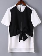 Shein Color-block Dip Hem Shirt With Bow