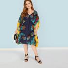 Shein Plus V Neck Floral Poncho Dress