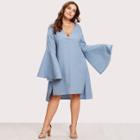 Shein Plus Exaggerate Trumpet Sleeve Stepped Hem Dress