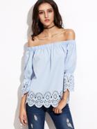 Shein Blue Hollow Off The Shoulder Blouse With Scallop Detail