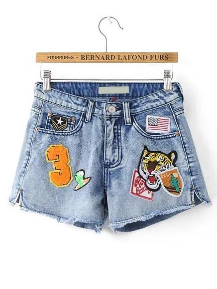 Shein Raw Hem Denim Shorts With Patch