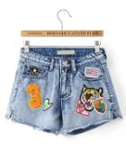 Shein Raw Hem Denim Shorts With Patch