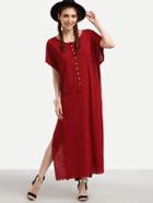 Shein Burgundy Buttoned Front Loose Fit Slit Dress