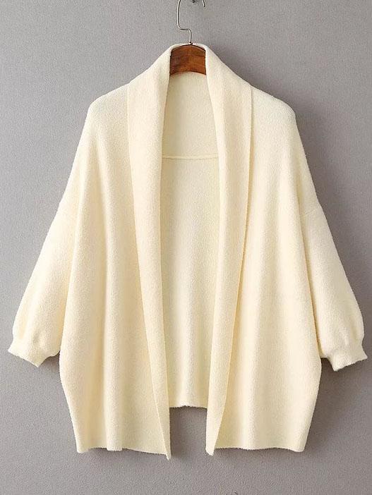 Shein Beige Shawl Collar Lantern Sleeve Batwing Cardigan