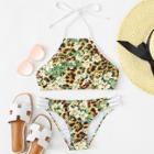 Shein Open Back Flower And Leopard Print Bikini Set