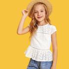 Shein Girls Lace Insert Eyelet Embroidered Top