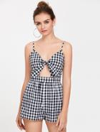 Shein Cutout Knot Front Checkered Cami Romper