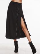 Shein Black High Slit Metal Eyelet Skirt