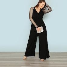 Shein Plus Fishnet Sleeve Wide Leg Jumpsuit