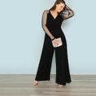 Shein Plus Fishnet Sleeve Wide Leg Jumpsuit