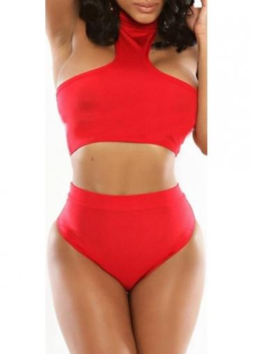 Rosewe Red Racerback High Waist Two Piece Swimwear