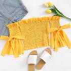 Shein Off Shoulder Self Tie Flounce Sleeve Crop Top