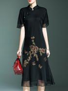 Shein Black Collar Applique Pouf Dress