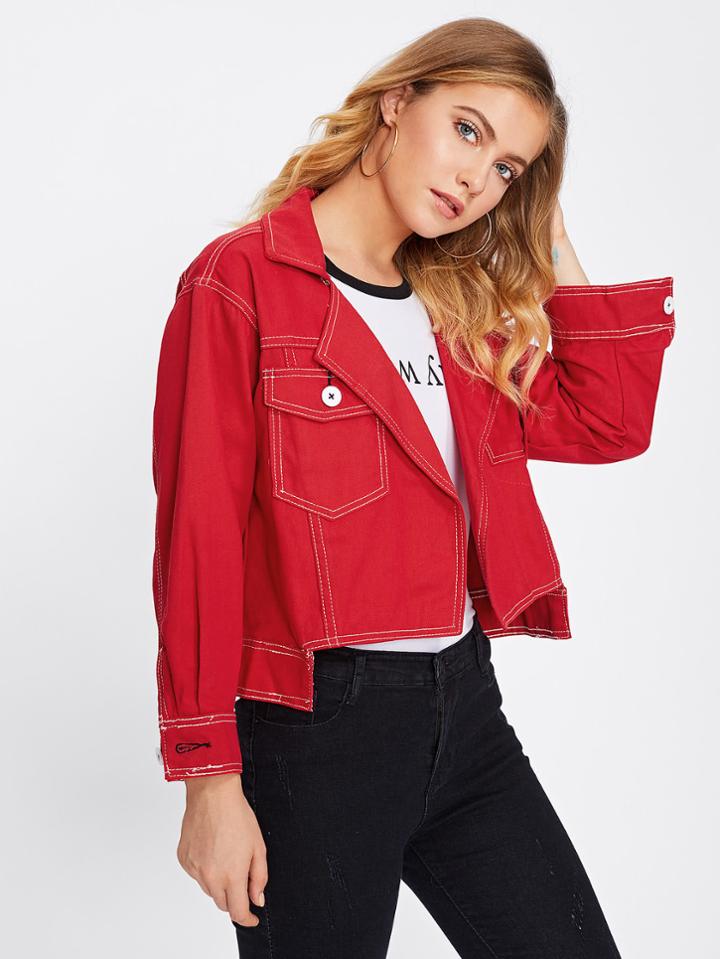Shein Contrast Stitching Denim Jacket