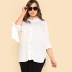 Shein Plus Tie Sleeve Button Up Longline Blouse