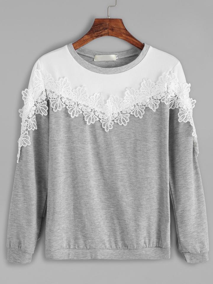 Shein Color Block Applique Trim Sweatshirt