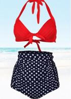 Rosewe Halter Design Dot Print High Waist Bikini