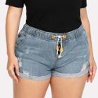Shein Plus Cuffed Hem Drawstring Waist Denim Shorts