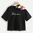 Shein Letter Embroidered Asymmetric Shoulder T-shirt