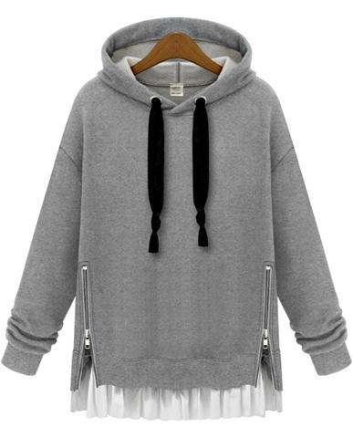 Shein Grey Hooded Long Sleeve Zipper Loose Sweatshirt