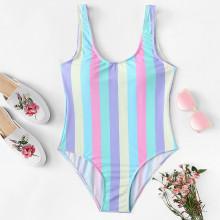 Shein Striped Print Scoop Neck Swimsuit