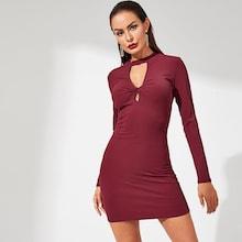 Shein Choker Neck Twist Front Ribbed Dress