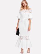 Shein Guipure Lace Panel Self Belted Trumpet Dress