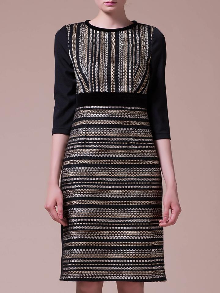 Shein Black Herringbone Knee Length Sheath Dress