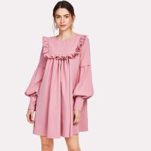 Shein Ruffle Yoke Lantern Sleeve Flowy Dress