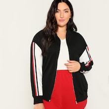 Shein Plus Striped Zip Up Sweatshirt