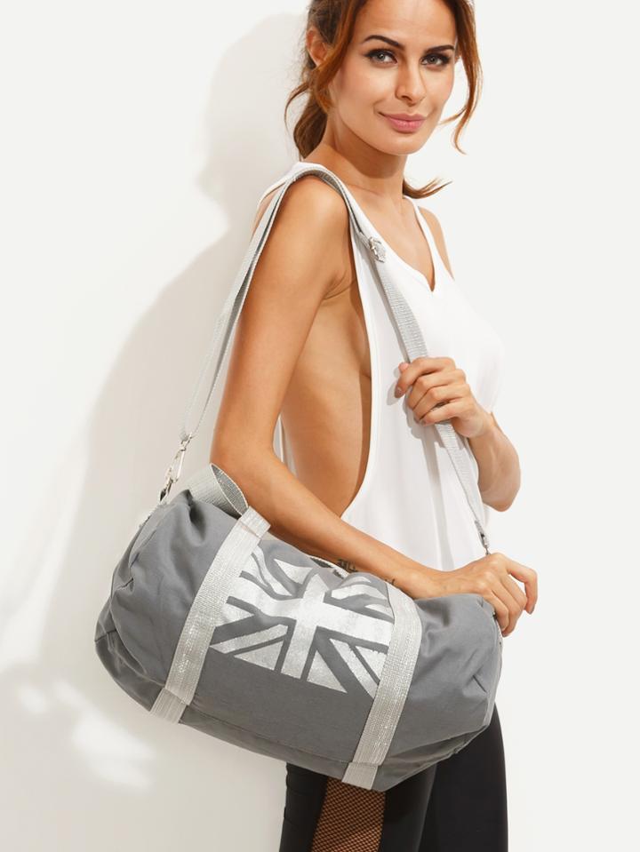 Shein Grey Union Jack Print Canvas Duffle Bag