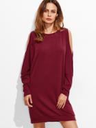 Shein Burgundy Open Shoulder Oversized Sweatshirt Dress