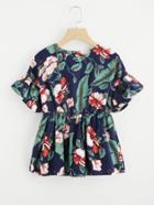 Shein Floral Print Frill Cuff Elasticized Top