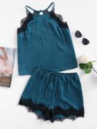 Shein Lace Trim Keyhole Halter Top & Shorts Pajama Set