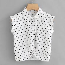 Shein Chest Pocket Polka Dot Twist Top