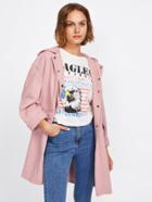Shein Drop Shoulder Flap Pocket Denim Hoodie Coat